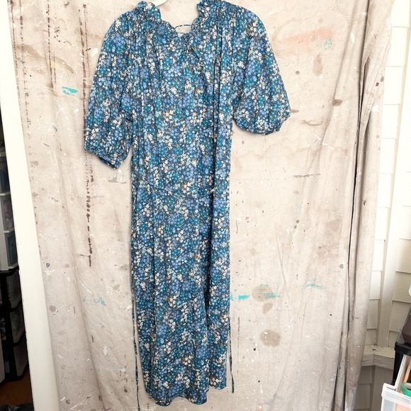 J Crew Smocked Neck Puff-sleeve Dress in Liberty Sea Blossoms - Picture 6 of 7